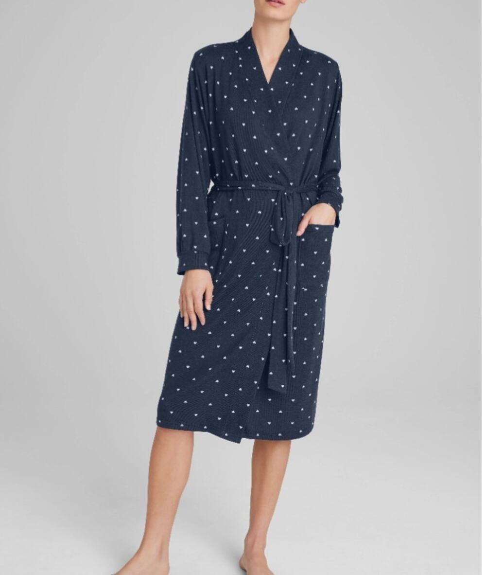 Tommy John Second Skin Womens Robe Navy Blue Shawl Collar Deep Pocket Tie Waist